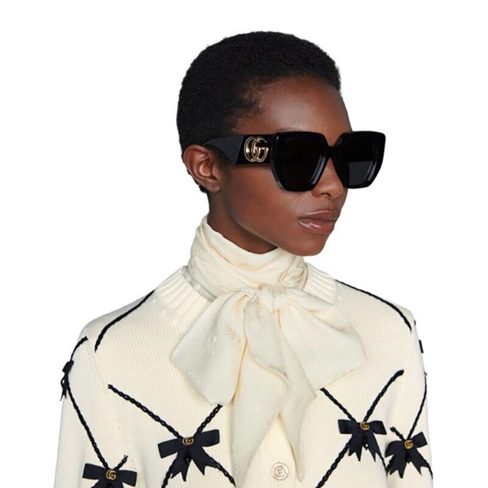 Gucci Sunglasses GG0956S 003 Black Gold Grey Square Woman AUTHENTIC - Picture 3 of 8
